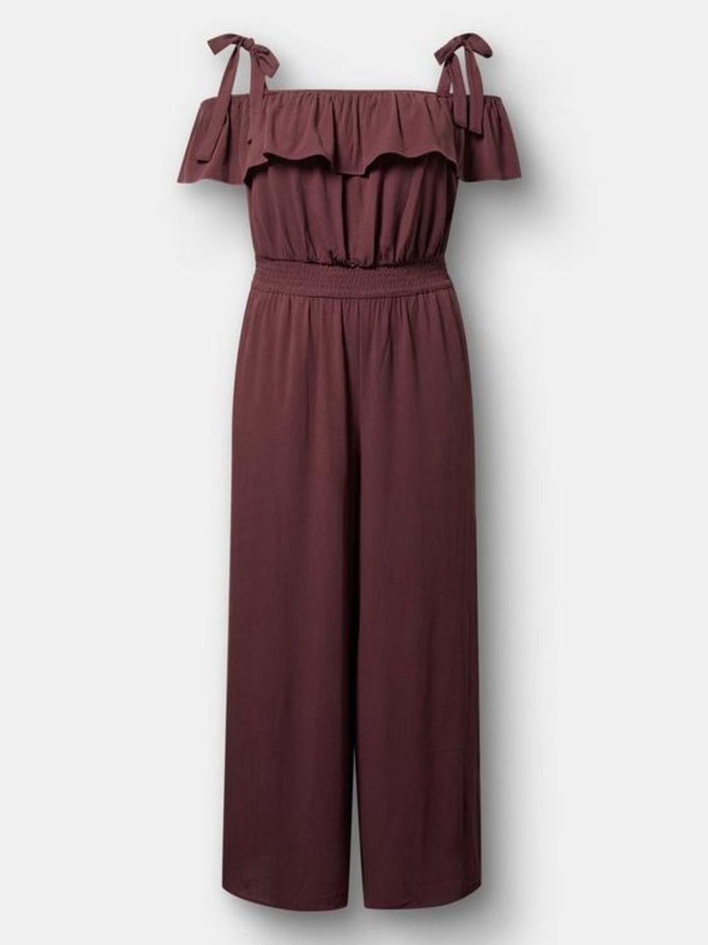 torrid Burgundy Tie-Shoulder Ruffled Jumpsuit size 3 (22/24)